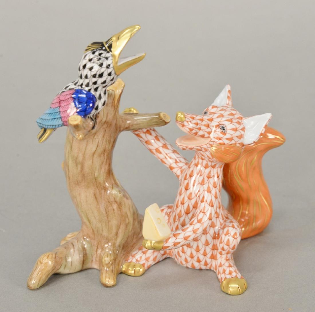 Herend porcelain figurine "The Fox & The Crow": Herend porcelain figurine "The Fox & The Crow" multicolor fishnet and gold gilt. ht. 4 1/2 in. Provenance: From the Estate of Deborah G. Black of Greenwich, Connecticut