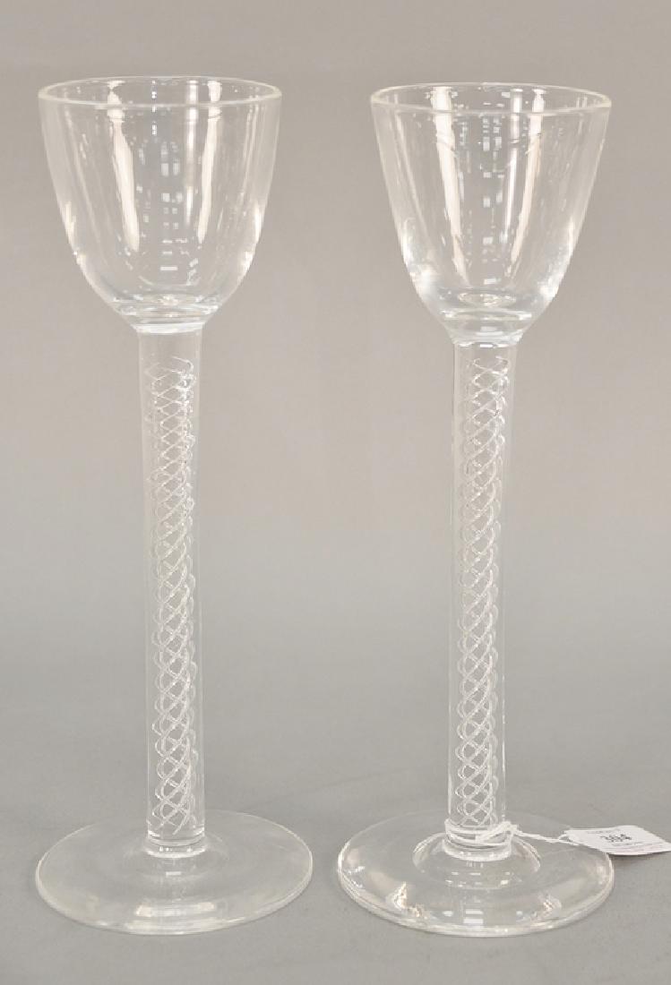 Pair of Steuben airtwist tall glass goblets or wine: Pair of Steuben airtwist tall glass goblets or wine toasting glasses. ht. 12 in.