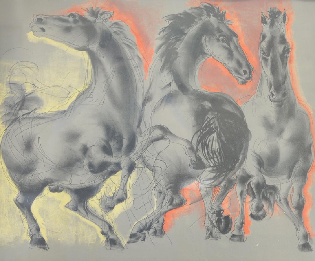 Hans Erni (Swiss, 1909-2015), lithograph of three: Hans Erni (Swiss, 1909-2015), lithograph of three horses, pencil signed lower right. 17 3/4" x 21 3/4"
