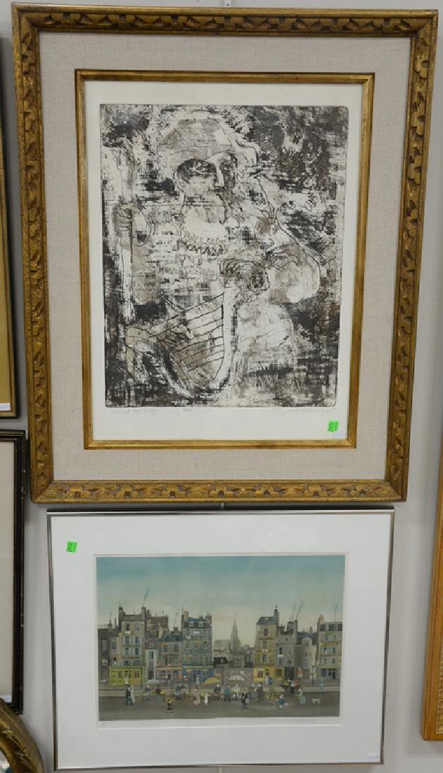 Group of four framed pieces to include Chaim Gross,: Group of four framed pieces to include Chaim Gross, lithograph, pencil signed Chaim Gross 69, Michel Delacroix, lithograph, pencil signed and numbered 102/150, watercolor pencil sketch of figure, sign