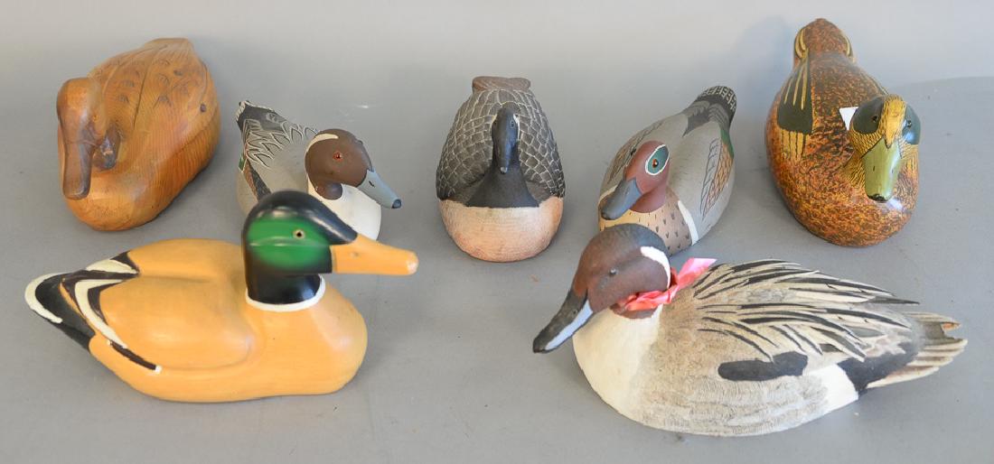 Seven decoys, two signed Stoney Point Decoys Glen: Seven decoys, two signed Stoney Point Decoys Glen Burnie MD, Raymond Hornick, one signed Alan Emmett, one H. Estberg. lg. 9 1/2 in. to 14 in.