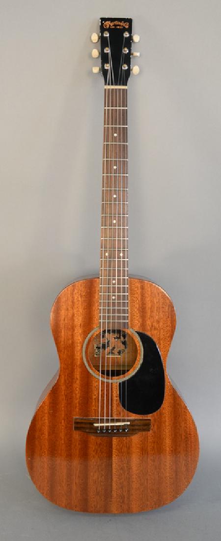 Acoustic guitar with adjustable neck, marked Martin an: Acoustic guitar with adjustable neck, marked Martin and Company, six string, two piece back, replaced machine head in fitted case, serial number 00113013. Martin and Company mark may not be original t
