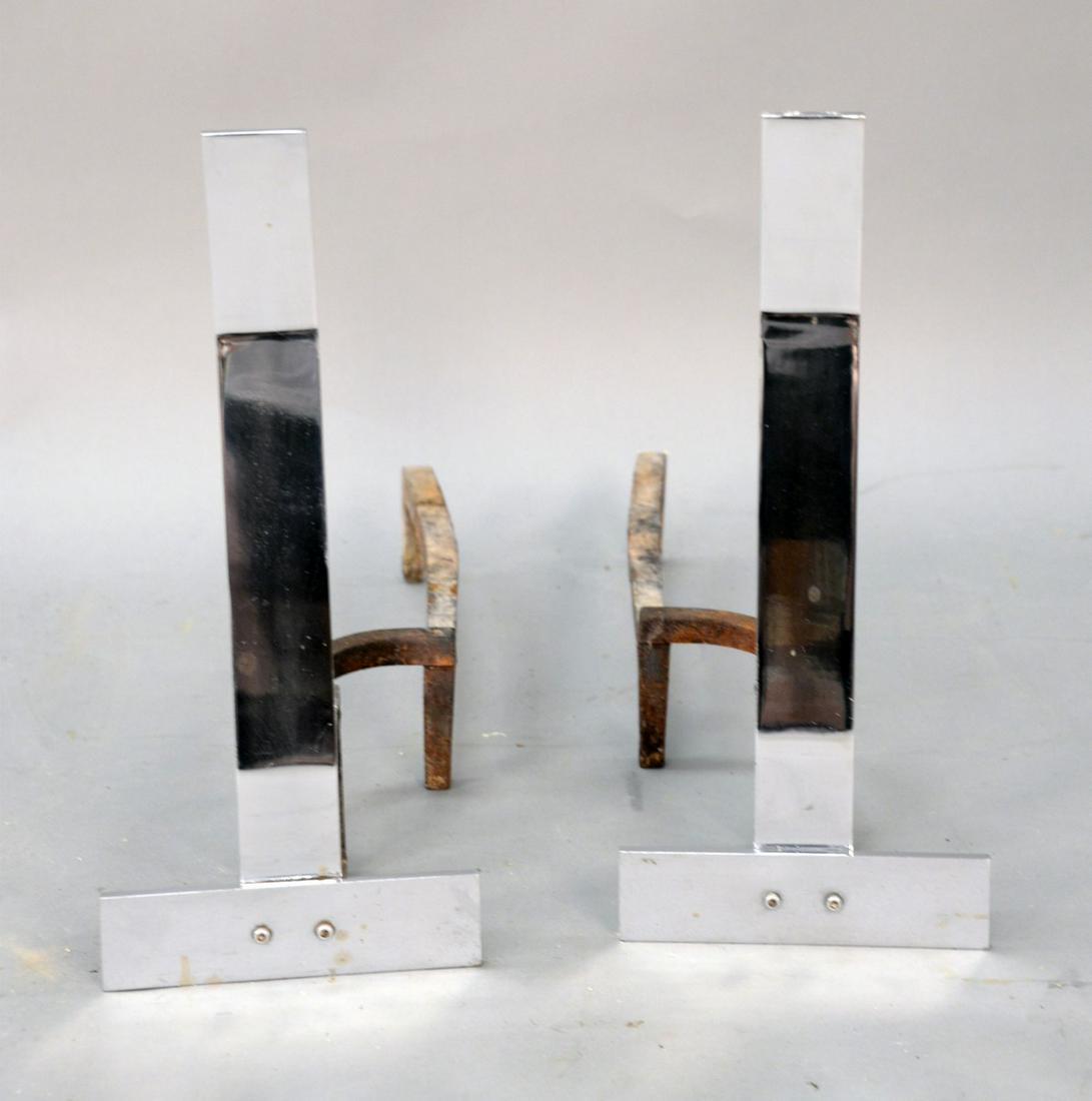 Pair of Alessandro Albrizzi chrome fireplace andirons.: Pair of Alessandro Albrizzi chrome fireplace andirons. Ht. 17 in.