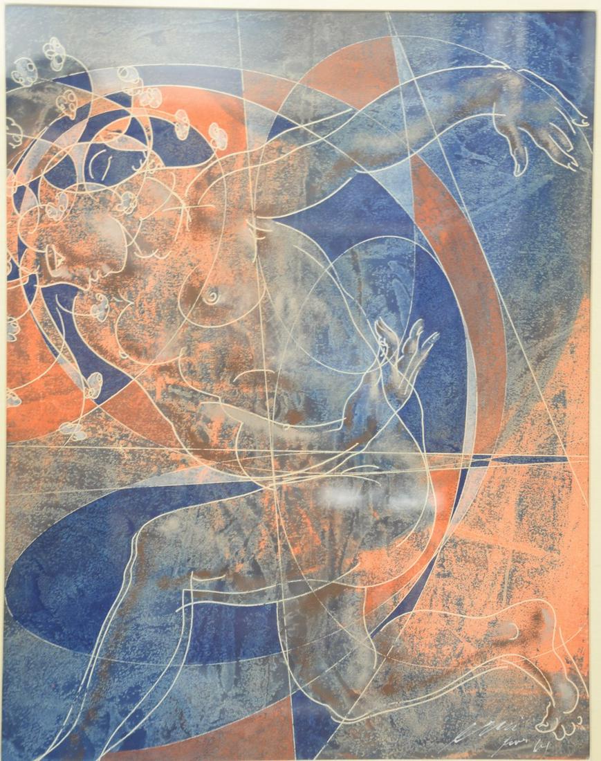 Hans Erni (B 1909), gouache on paper, abstract woman,: Hans Erni (B 1909), gouache on paper, abstract woman, signed and dated lower right "Erni/Fevr 64.'" Sight size 20" x 15 1/2".Provenance: An Estate from 5th Avenue, New York