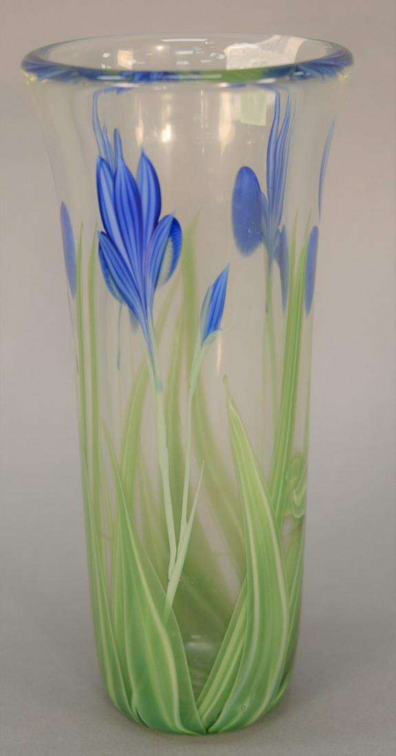 Orient and Flume art glass flower vase signed B.: Orient and Flume art glass flower vase signed B. Sillars on base. ht. 11 1/4 in.