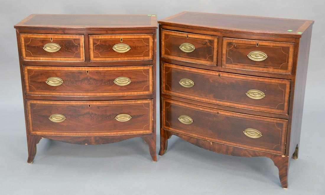 Pair George III style mahogany inlaid: Pair George III style mahogany inlaid diminutive chest. ht. 32 in., wd. 29 1/2 in.
