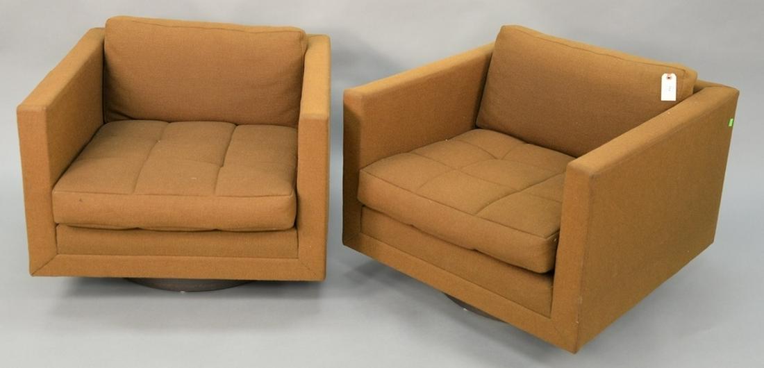 Pair of Harvey Probber cube swivel chairs signed, nice: Pair of Harvey Probber cube swivel chairs signed, nice condition. ht. 22 in., seat ht. 14 in.