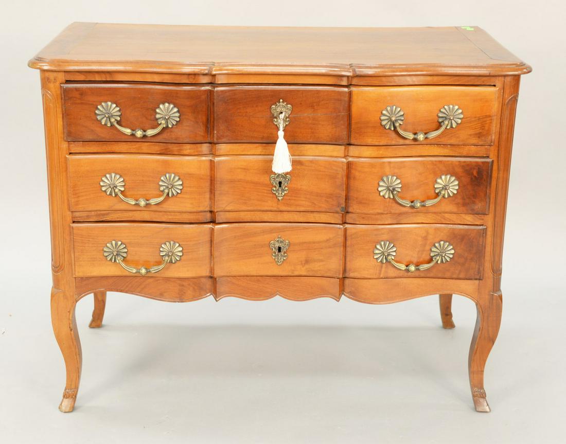 Louis XV style fruitwood commode. ht. 32 1/2 in. top:: Louis XV style fruitwood commode. ht. 32 1/2 in. top: 23" x 43".