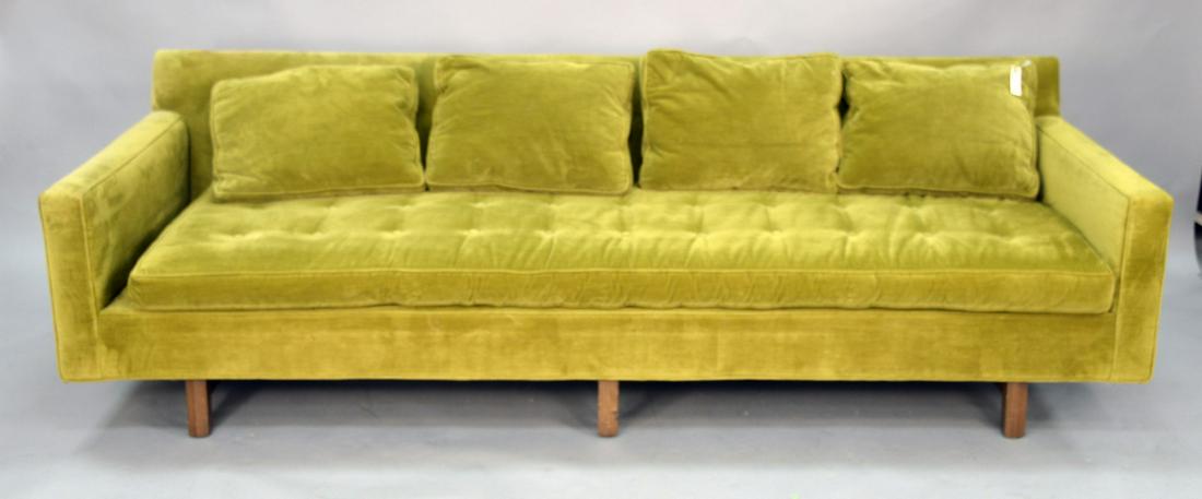 Edward Wormley for Dunbar Avocado Tuxedo sofa, with: Edward Wormley for Dunbar Avocado Tuxedo sofa, with original Dunbar upholstery. length 93 inches.