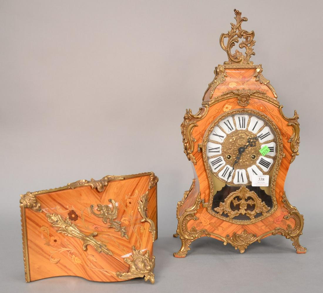 Louis XV style shelf clock and shelf, inlaid case: Louis XV style shelf clock and shelf, inlaid case clock. Clock Ht. 22 in., Shelf Ht. 7 in.