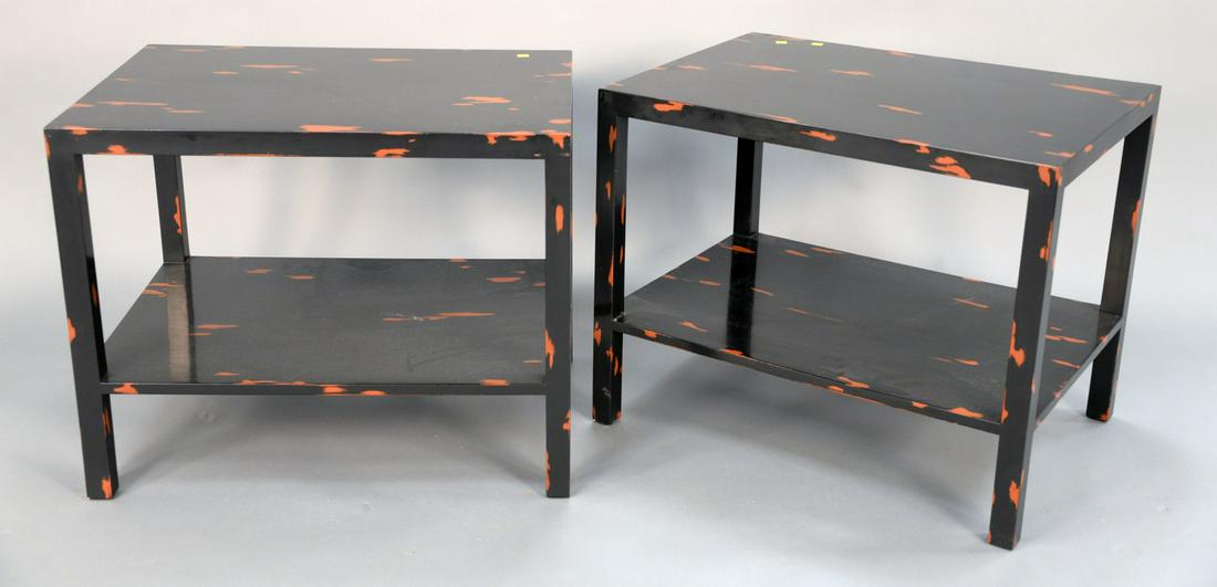 Pair of Japanese Negoro style lacquer occasional: Pair of Japanese Negoro style lacquer occasional tables, two tier tables. ht. 22 in., wd. 30 in., dp. 22in. Provenance: An Estate from 5th Avenue, New York