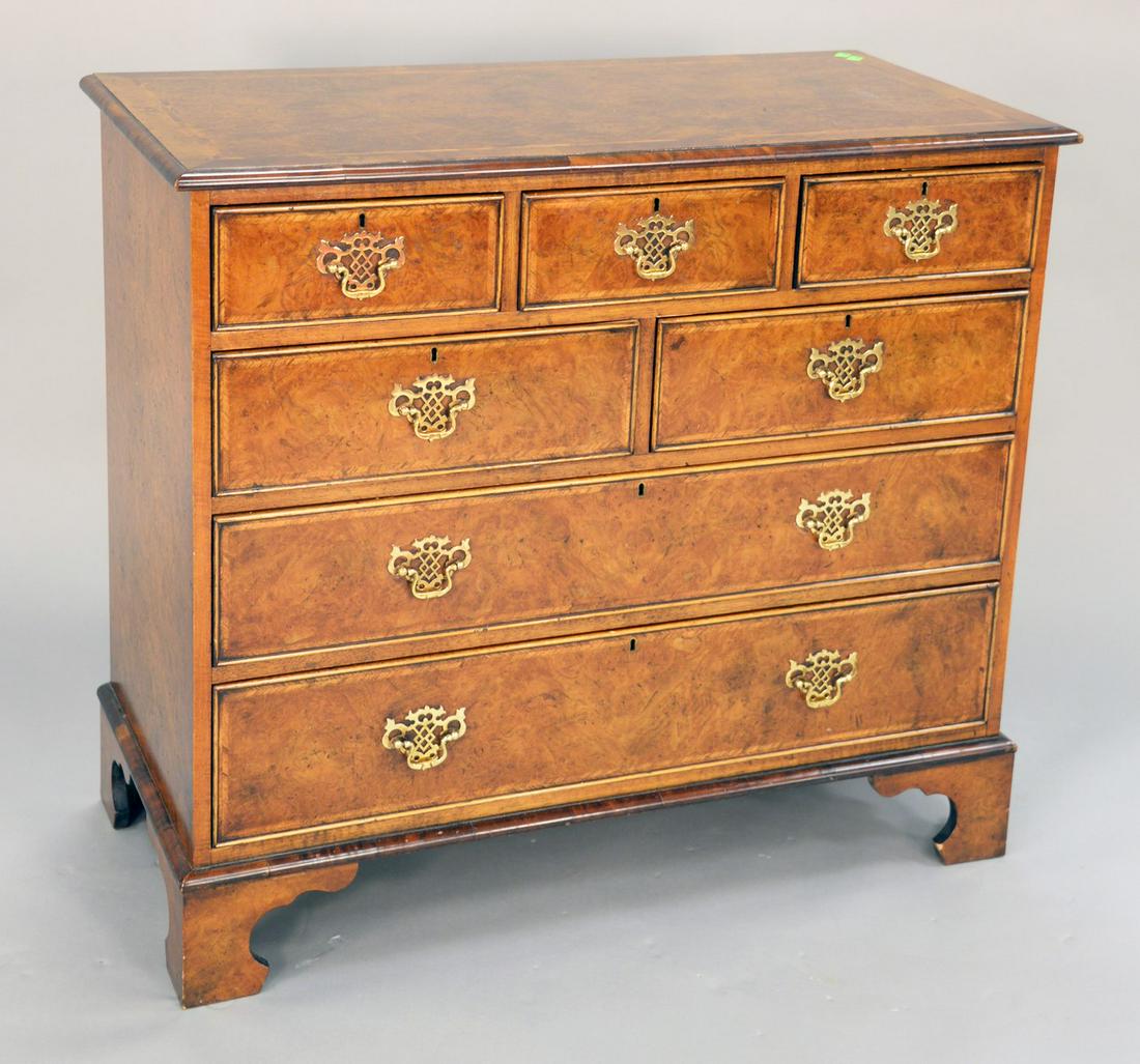 George III style walnut oyster veneered three over two: George III style walnut oyster veneered three over two over two drawer chest. ht. 36 in., top: 20" x 41".