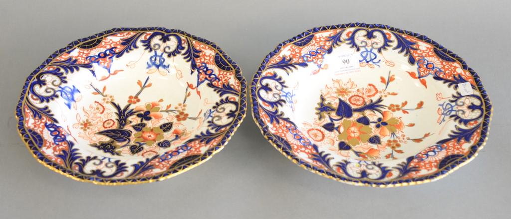 Set of twelve Derby Imari soup plates having Kings: Set of twelve Derby Imari soup plates having Kings pattern, early 19th century, iron red crown, crossed batons and D mark. dia. 10 in.