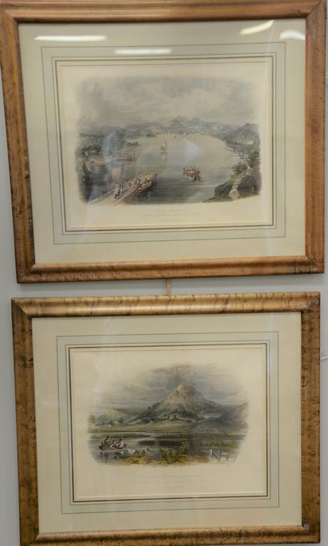 Set of four William Pate colored lithographs after: Set of four William Pate colored lithographs after William Momberger "Lake George", "Sugar Loaf Mountain Winona, Min", "Wabush River near Vincenres", "The Upper Mississippi". sight size: 11" x 15"