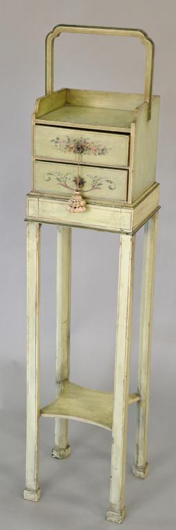 George III cheveret on stand, 18th century, green and: George III cheveret on stand, 18th century, green and polychrome painted. ht. 49 1/2 in., wd. 11 in., dp. 10 in.