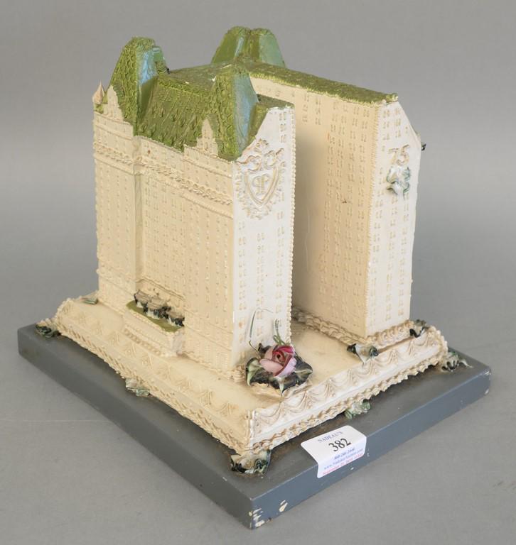 Pat Lasch (B1944), Plaster, plaza cake model signed on: Pat Lasch (B1944), Plaster, plaza cake model signed on bottom P. Lasch 44/50 Sept 1982 plaza, mounted on wood. ht. 8", wd. 9", dp. 9 1/4".