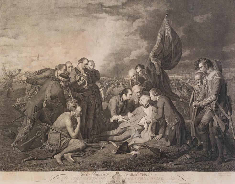 (DEATH OF WOLFE) WILLIAM WOOLLETT after BENJAMIN WEST: (DEATH OF WOLFE) WILLIAM WOOLLETT after BENJAMIN WEST To the Kings Most Excellent Majesty.: This plate, The Death of General Wolfe, is with: His gracious Permission Humbly dedicated by his Majesty's m