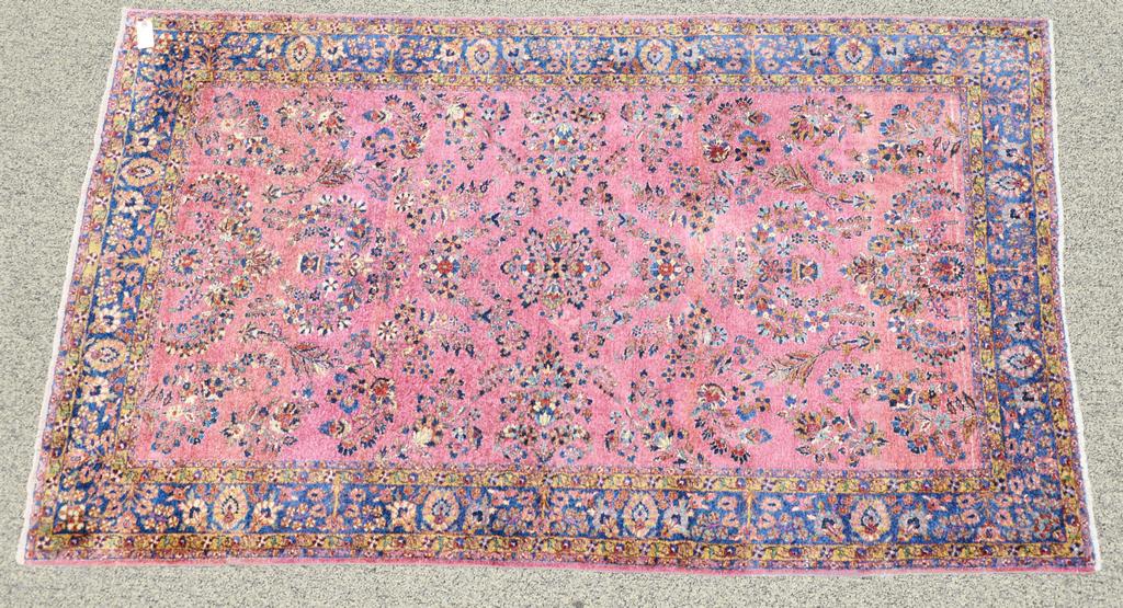 Silk Kashan Oriental throw rug, 4' 2" x 6' 10".: Silk Kashan Oriental throw rug, 4' 2" x 6' 10".