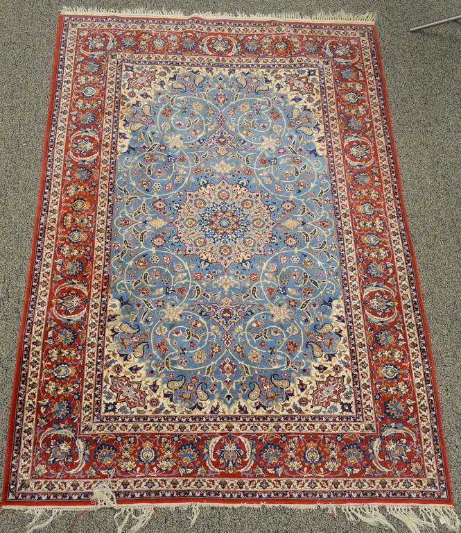 Isfahan Oriental throw rug. 5' x 7' 6". Provenance:: Isfahan Oriental throw rug. 5' x 7' 6". Provenance: Estate of Mark W. Izard MD, Cider Brook Road, Avon, CT