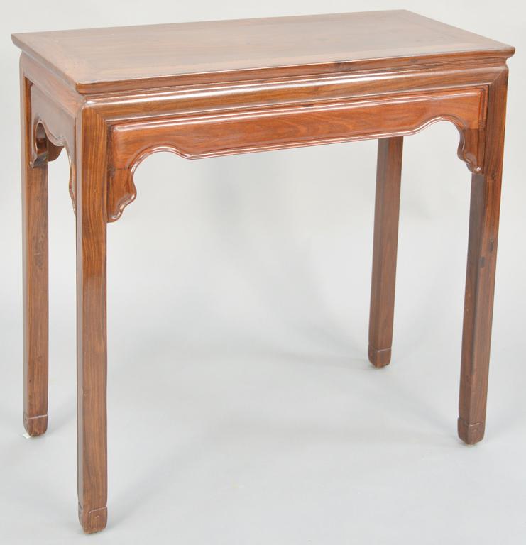 Hardwood rectangular side table, China 19th/20th: Hardwood rectangular side table, China 19th/20th century, in simple Ming style with solid undulating apron, height: 34 inches, top 17" x 35"