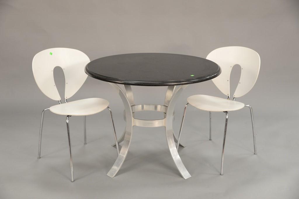 Three piece lot to include a pair of Jesus Gasea chairs: Three piece lot to include a pair of Jesus Gasea chairs along with a contemporary game top table. ht. 28 1/2 in., dp. 38 in. Provenance: Estate from Sutton Place, N.Y. name withheld by request