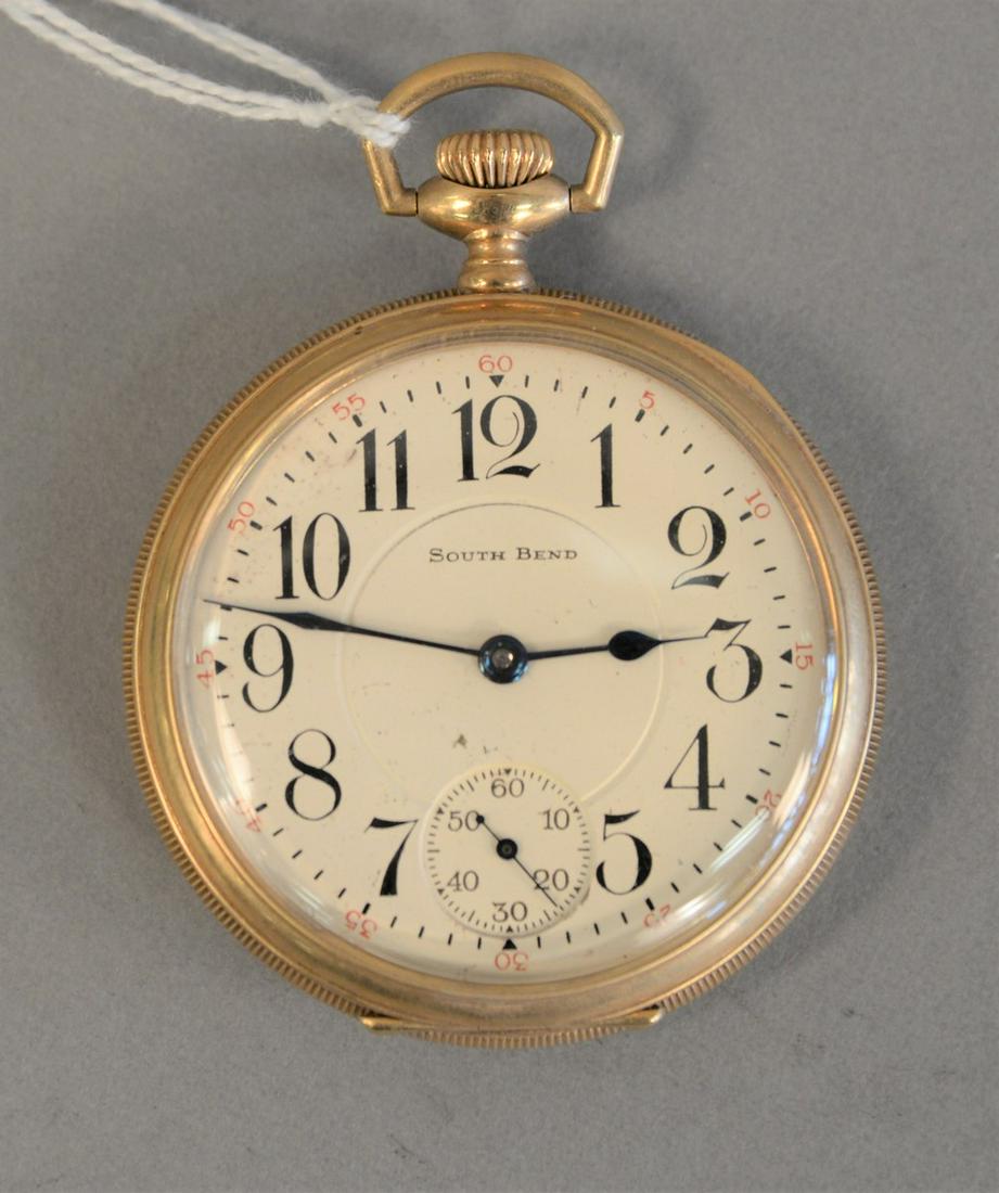 14K South Bend open face pocket watch, 49mm.: 14K South Bend open face pocket watch, 49mm.