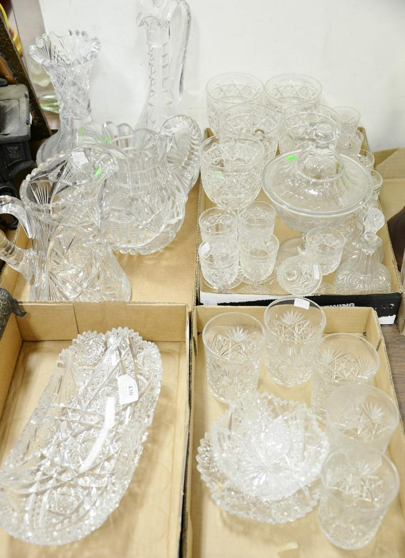 Large group of cut glass to include corning American: Large group of cut glass to include corning American Brilliant cut glass dish, cut glass cups, pitchers, vases, decanters, etc.