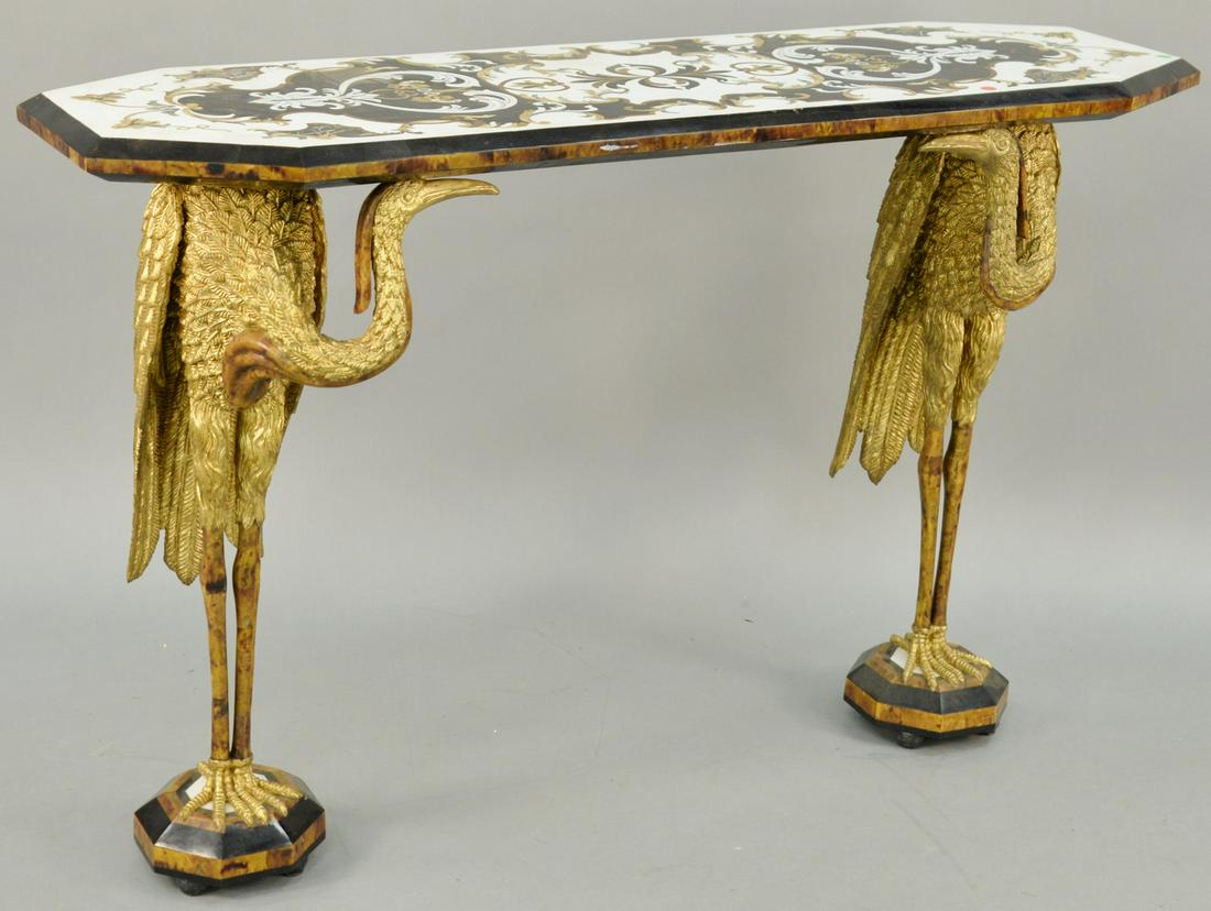 Continental Parcel Gilt Crane Base Console Table, (1 of 6)