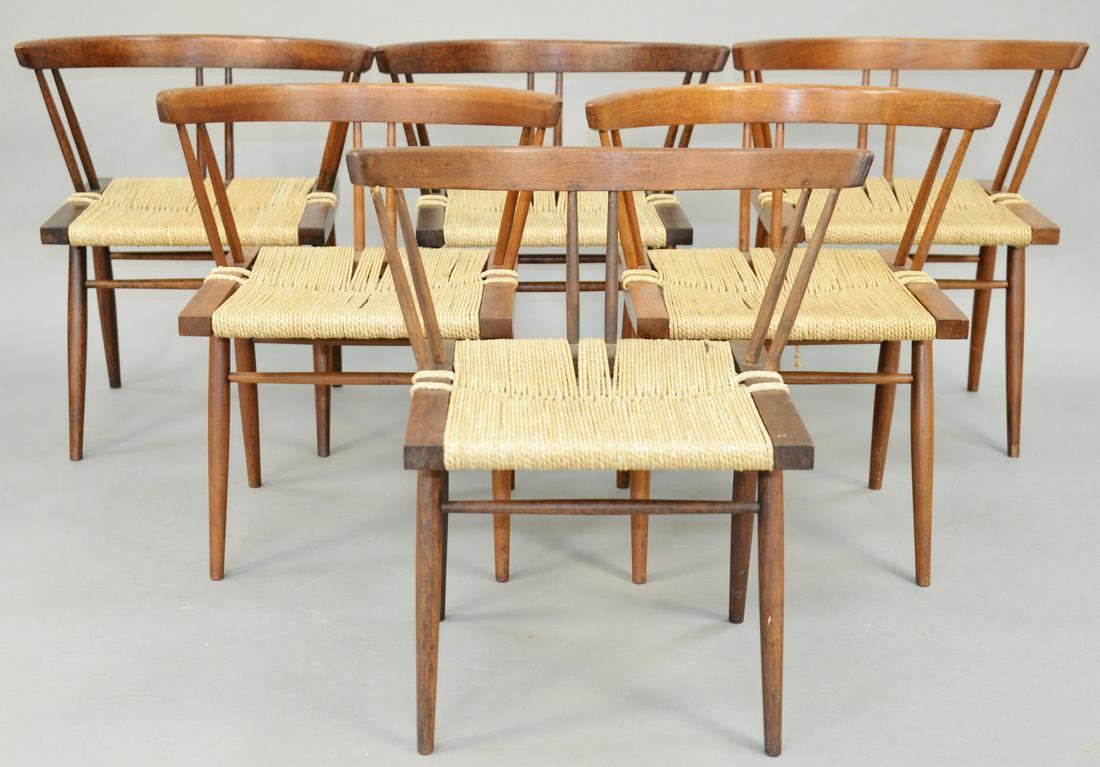 Set of Six George Nakashima Chairs, cherry with woven (1 of 6)