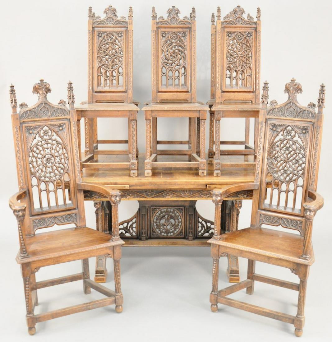 Thirteen Piece Oak Dining Set, gothic taste, to include (1 of 8)