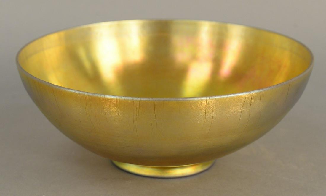 Steuben Aurene Bowl, iridescent gold gold and blue, (1 of 4)