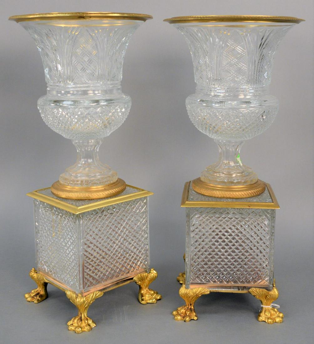 Pair of Large Cut Crystal and Bronze Dore Urns, each (1 of 4)