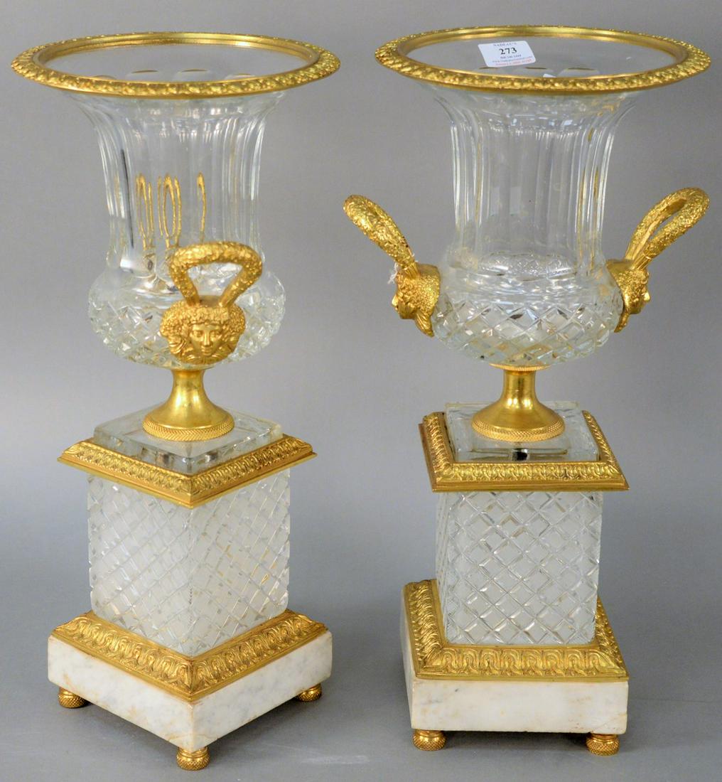 Pair of French Bronze Dore and Crystal Urns, having (1 of 4)