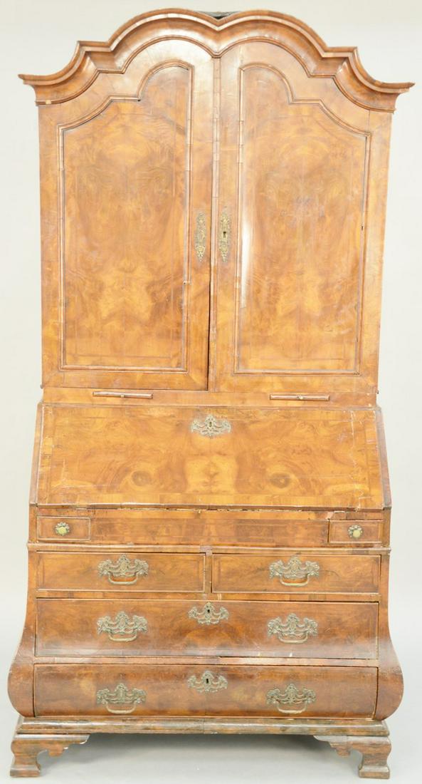 Georgian Walnut Veneered Bombe Bureau Bookcase, in two (1 of 6)