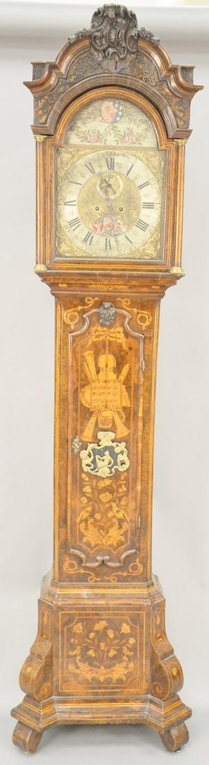 Dutch Tall Clock, having carved and marquetry inlaid (1 of 7)