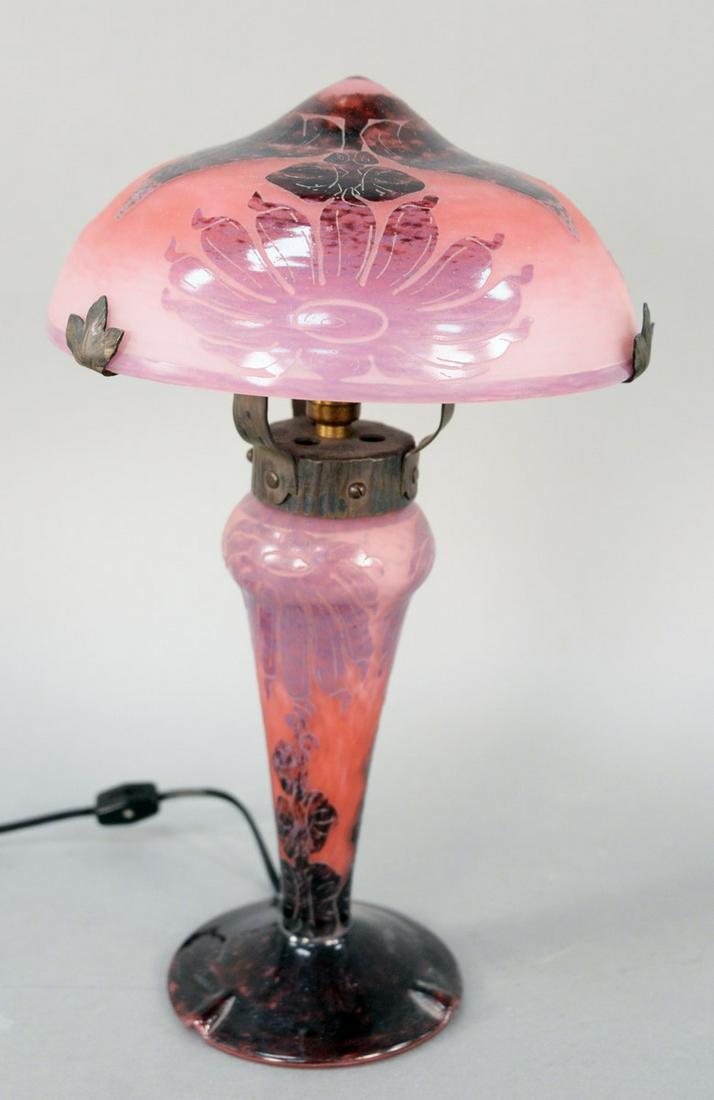La Verre Francais Art Glass Lamp, cameo dahlia flower (1 of 6)