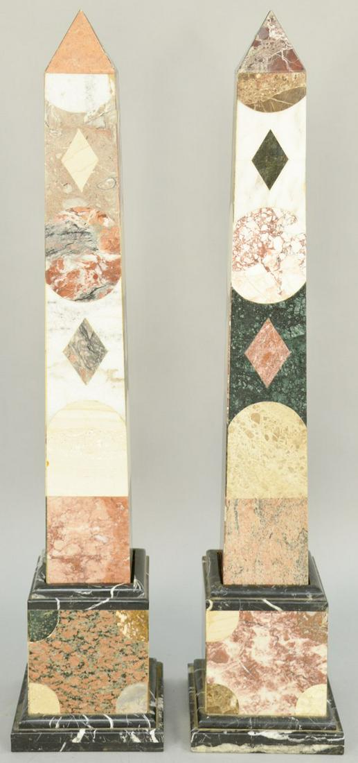 Pair of Monumental Specimen Marble Obelisks, on molded (1 of 5)