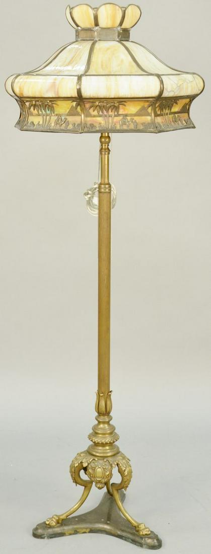 Victorian Floor Lamp, having caramel slag glass shade, (1 of 6)