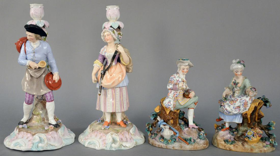 Two Pairs of Meissen Style Porcelain Figure, sitting on (1 of 8)