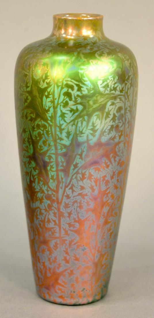 Clement Massier Vase, iridescent glazed, decorated (1 of 4)