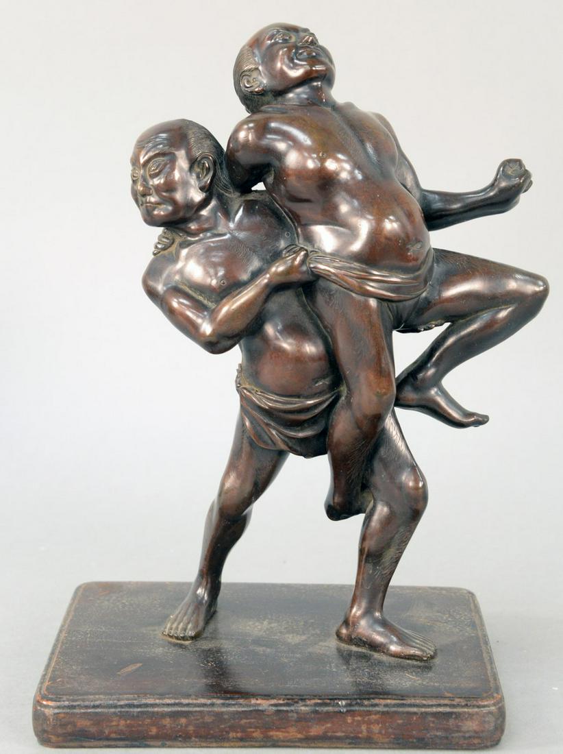 Japanese Bronze Figural Group, two sumo wrestlers (1 of 4)