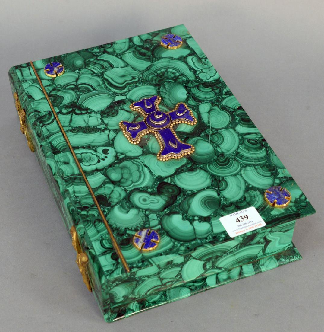 Malachite Book Form Box, mounted with large lapis and (1 of 4)