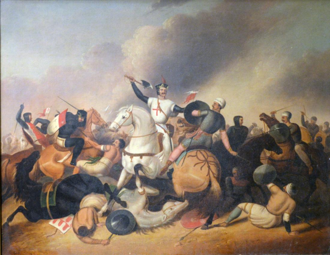 Unknown, 19th century battle, orientalist, oil on (1 of 4)