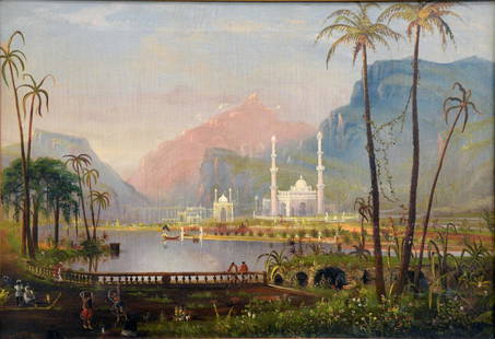Daniel Charles Grose (1838 - 1900), Royal Palace in: Daniel Charles Grose (1838 - 1900), Royal Palace in India, oil on canvas, signed lower right D.C. Grose 1870. 22 1/4" x 32 1/4".