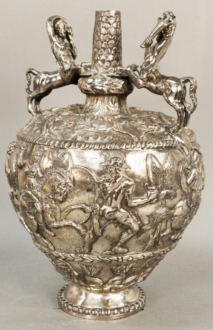 Large Silver Plated Urn, having pair centaur figural (1 of 4)