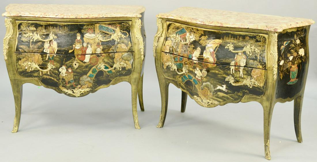 Pair of Louis XV French Commodes, Japanned lacquered (1 of 6)