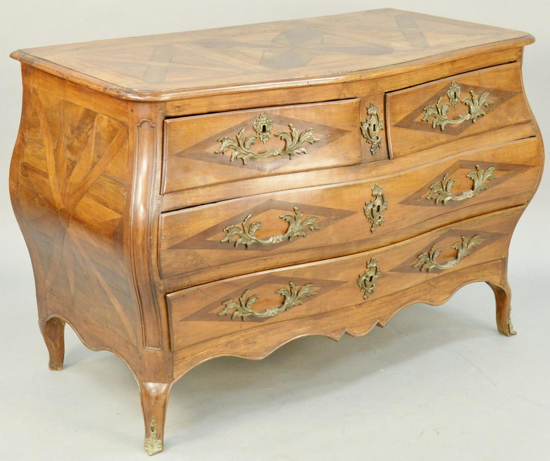 Provincial Louis XV Bombe Commode, inlaid and ormolu (1 of 4)