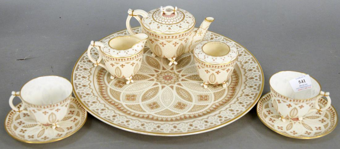 Eight Piece Belleek Pink Lace Tea Set, consisting of (1 of 5)