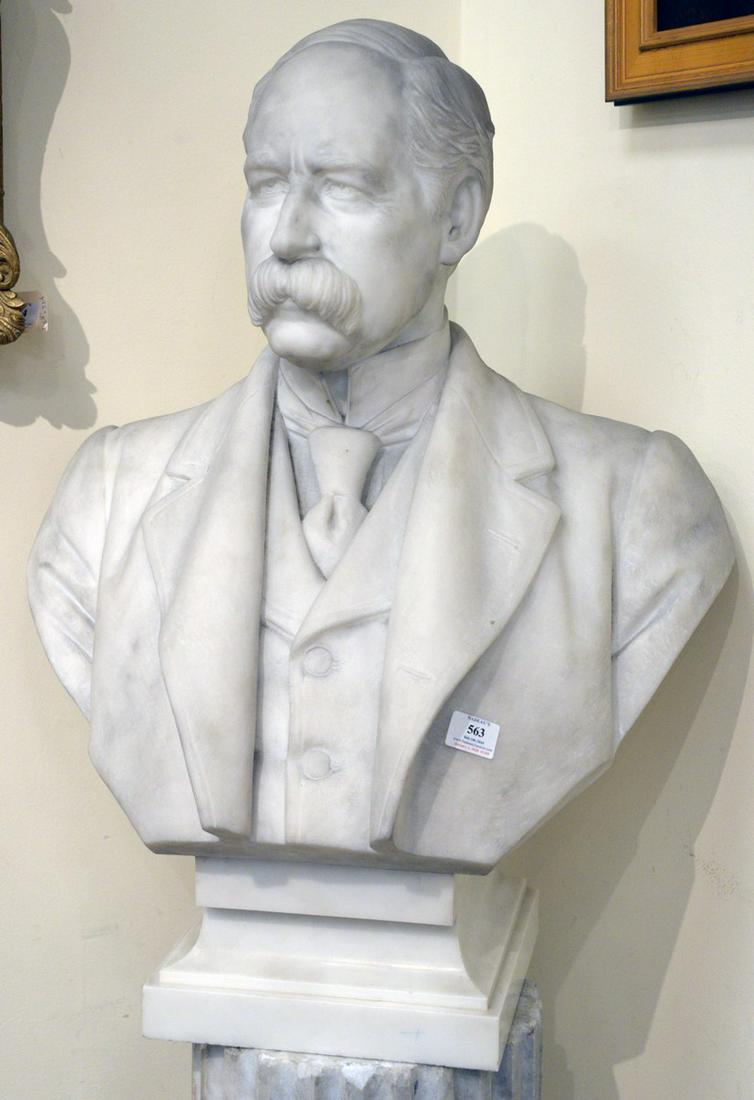 Carved Marble Bust of William Walls Sherman, on square (1 of 2)