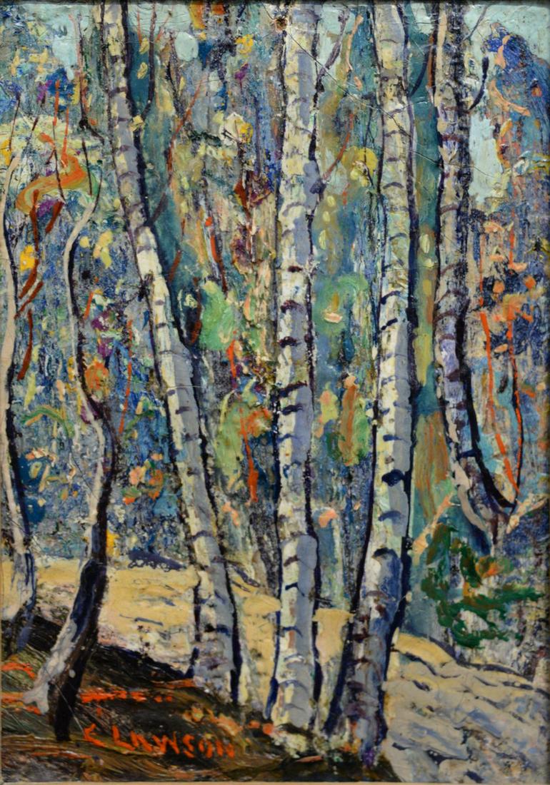 Ernest Lawson (1873 - 1939), white birch trees, oil on (1 of 5)